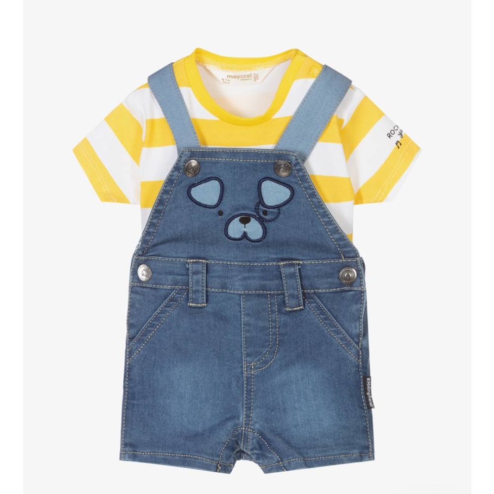 MAYORAL NEWBORN BLUE DUNGAREE SHORTS BABY SET